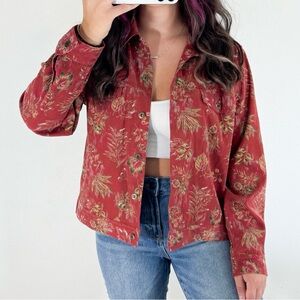 Red and green floral leaf lightweight jacket